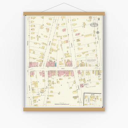 Old map wall art mockup — magnetic wood frame on white wall — Sanborn Fire Insurance Map from Sun Prairie, Dane County, Wisconsin (1912), Sheet #0002