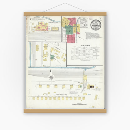 Old map wall art mockup — magnetic wood frame on white wall — Sanborn Fire Insurance Map from McDonald, Washington County, Pennsylvania (1908) - Complete Map Set