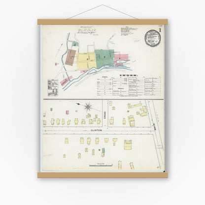 Old map wall art mockup — magnetic wood frame on white wall — Sanborn Fire Insurance Map from Delhi, Delaware County, New York (1891) - Complete Map Set