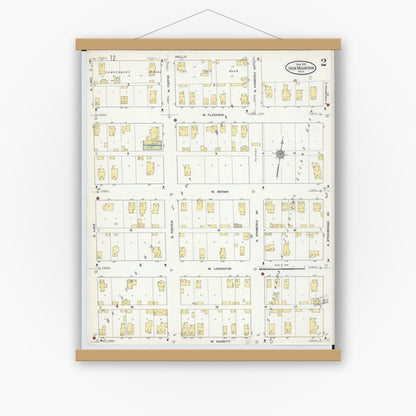 Old map wall art mockup — magnetic wood frame on white wall — Sanborn Fire Insurance Map from Iron Mountain, Dickinson County, Michigan (1911), Sheet #0002