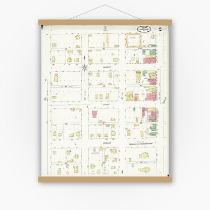 Old map wall art mockup — magnetic wood frame on white wall — Sanborn Fire Insurance Map from Harlan, Shelby County, Iowa (1899), Sheet #0002