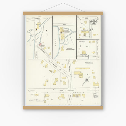 Old map wall art mockup — magnetic wood frame on white wall — Sanborn Fire Insurance Map from Medway, Norfolk County, Massachusetts (1910), Sheet #0006