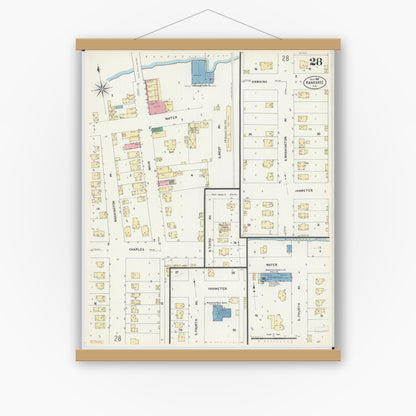 Old map wall art mockup — magnetic wood frame on white wall — Sanborn Fire Insurance Map from Kankakee, Kankakee County, Illinois (1907), Sheet #0028