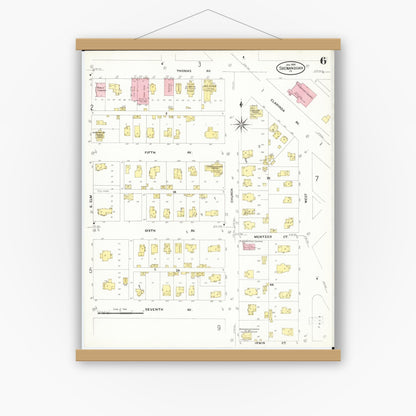 Old map wall art mockup — magnetic wood frame on white wall — Sanborn Fire Insurance Map from Shenandoah, Page County, Iowa (1909), Sheet #0006