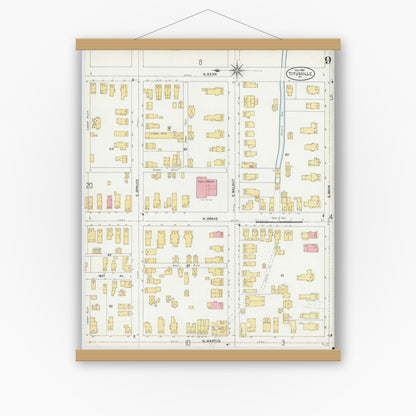 Old map wall art mockup — magnetic wood frame on white wall — Sanborn Fire Insurance Map from Titusville, Crawford County, Pennsylvania (1904), Sheet #0009