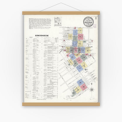 Old map wall art mockup — magnetic wood frame on white wall — Sanborn Fire Insurance Map from Redlands, San Bernardino County, California (1908) - Complete Map Set