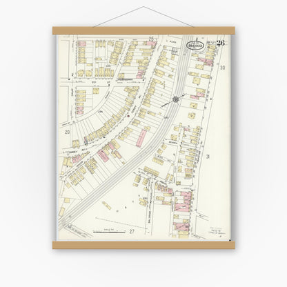 Old map wall art mockup — magnetic wood frame on white wall — Sanborn Fire Insurance Map from Braddock, Allegheny County, Pennsylvania (1914), Sheet #0026