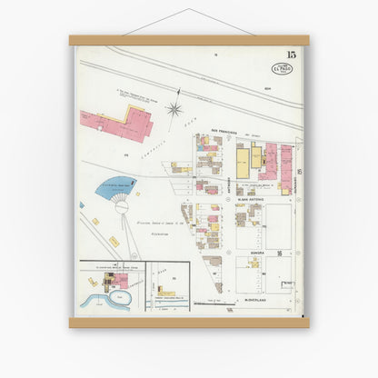 Old map wall art mockup — magnetic wood frame on white wall — Sanborn Fire Insurance Map from El Paso, El Paso County, Texas (1905), Sheet #0015