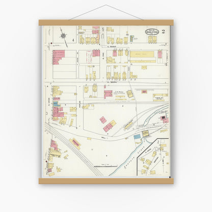 Old map wall art mockup — magnetic wood frame on white wall — Sanborn Fire Insurance Map from Middletown, Dauphin County, Pennsylvania (1911), Sheet #0002