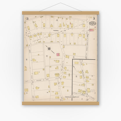 Old map wall art mockup — magnetic wood frame on white wall — Sanborn Fire Insurance Map from Tazewell, Tazewell County, Virginia (1923), Sheet #0003
