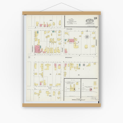 Old map wall art mockup — magnetic wood frame on white wall — Sanborn Fire Insurance Map from Newark, Licking County, Ohio (1893), Sheet #0019