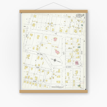 Old map wall art mockup — magnetic wood frame on white wall — Sanborn Fire Insurance Map from Sikeston, Scott County, Missouri (1910), Sheet #0002
