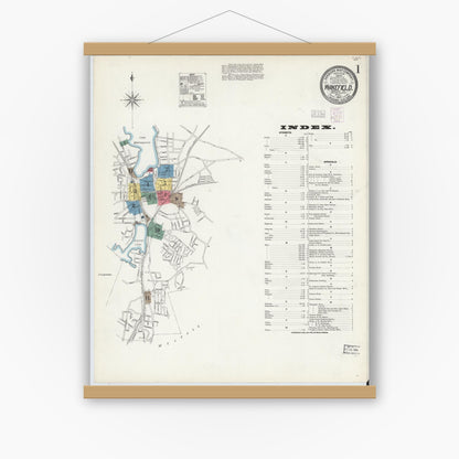 Old map wall art mockup — magnetic wood frame on white wall — Sanborn Fire Insurance Map from Wakefield, Middlesex County, Massachusetts (1903), Sheet #0001