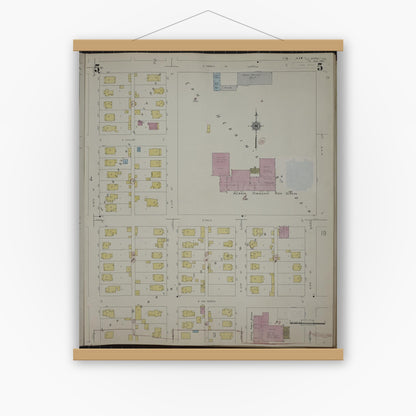 Old map wall art mockup — magnetic wood frame on white wall — Sanborn Fire Insurance Map from Herrin, Williamson County, Illinois (1947), Sheet #0005