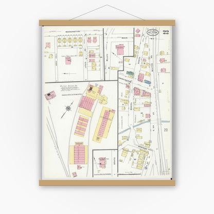 Old map wall art mockup — magnetic wood frame on white wall — Sanborn Fire Insurance Map from Alton, Madison County, Illinois (1909), Sheet #0022