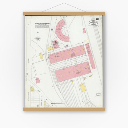 Old map wall art mockup — magnetic wood frame on white wall — Sanborn Fire Insurance Map from Fond du Lac, Fond du Lac County, Wisconsin (1902), Sheet #0031