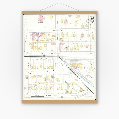 Old map wall art mockup — magnetic wood frame on white wall — Sanborn Fire Insurance Map from Ottumwa, Wapello County, Iowa (1909), Sheet #0023