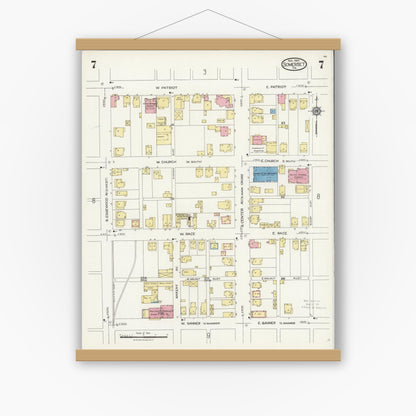 Old map wall art mockup — magnetic wood frame on white wall — Sanborn Fire Insurance Map from Somerset, Somerset County, Pennsylvania (1924), Sheet #0007