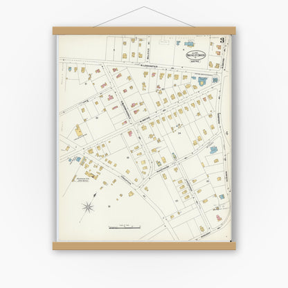 Old map wall art mockup — magnetic wood frame on white wall — Sanborn Fire Insurance Map from Wayne, Delaware County, Pennsylvania (1902), Sheet #0003