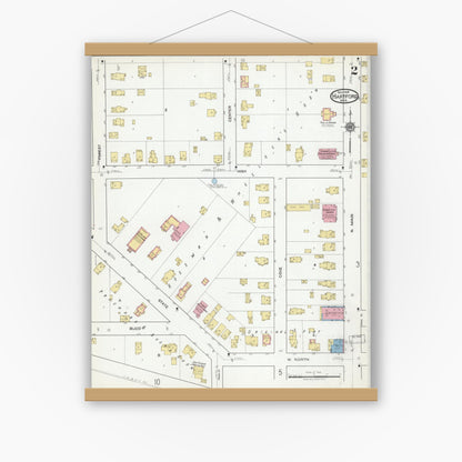 Old map wall art mockup — magnetic wood frame on white wall — Sanborn Fire Insurance Map from Hartford, Washington County, Wisconsin (1918), Sheet #0002