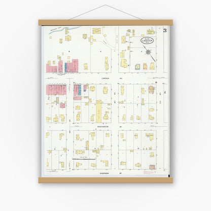 Old map wall art mockup — magnetic wood frame on white wall — Sanborn Fire Insurance Map from Lakeview, Montcalm County, Michigan (1910), Sheet #0003