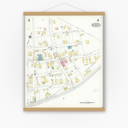 Old map wall art mockup — magnetic wood frame on white wall — Sanborn Fire Insurance Map from Springdale, Allegheny County, Pennsylvania (1924), Sheet #0004