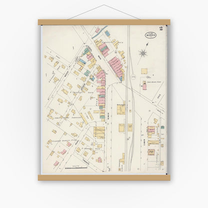 Old map wall art mockup — magnetic wood frame on white wall — Sanborn Fire Insurance Map from Warren, Jo Daviess County, Illinois (1898), Sheet #0002