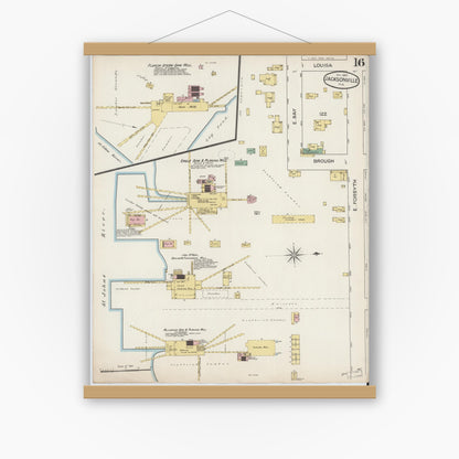 Old map wall art mockup — magnetic wood frame on white wall — Sanborn Fire Insurance Map from Jacksonville, Duval County, Florida (1887), Sheet #0016