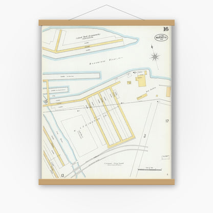 Old map wall art mockup — magnetic wood frame on white wall — Sanborn Fire Insurance Map from Marinette, Marinette County, Wisconsin (1901), Sheet #0016