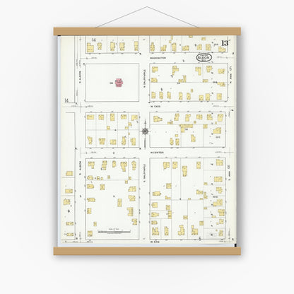 Old map wall art mockup — magnetic wood frame on white wall — Sanborn Fire Insurance Map from Albion, Calhoun County, Michigan (1918), Sheet #0013