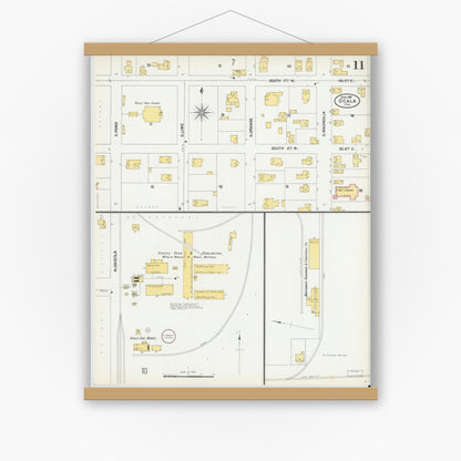 Old map wall art mockup — magnetic wood frame on white wall — Sanborn Fire Insurance Map from Ocala, Marion County, Florida (1901), Sheet #0011