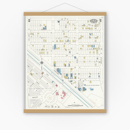Old map wall art mockup — magnetic wood frame on white wall — Sanborn Fire Insurance Map from Hialeah, Dade County, Florida (1926), Sheet #0002