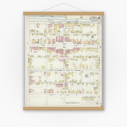 Old map wall art mockup — magnetic wood frame on white wall — Sanborn Fire Insurance Map from Newport, Perry County, Pennsylvania (1896), Sheet #0003