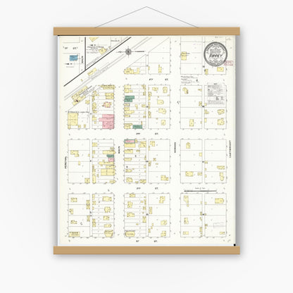 Old map wall art mockup — magnetic wood frame on white wall — Sanborn Fire Insurance Map from Rippey, Greene County, Iowa (1909), Sheet #0001