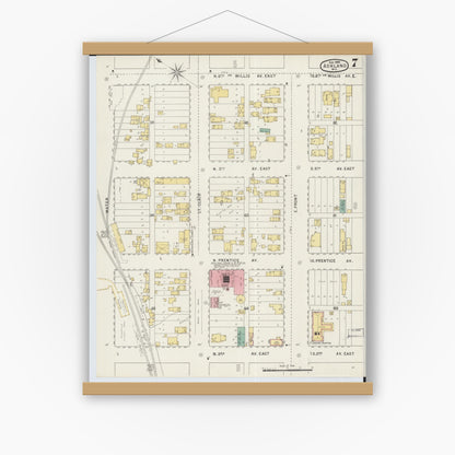 Old map wall art mockup — magnetic wood frame on white wall — Sanborn Fire Insurance Map from Ashland, Ashland County, Wisconsin (1895), Sheet #0007