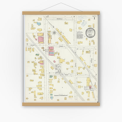 Old map wall art mockup — magnetic wood frame on white wall — Sanborn Fire Insurance Map from Avoca, Steuben County, New York (1898), Sheet #0001