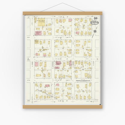 Old map wall art mockup — magnetic wood frame on white wall — Sanborn Fire Insurance Map from Beardstown, Cass County, Illinois (1919), Sheet #0010