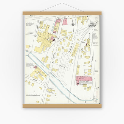 Old map wall art mockup — magnetic wood frame on white wall — Sanborn Fire Insurance Map from Hudson, Middlesex County, Massachusetts (1909), Sheet #0010