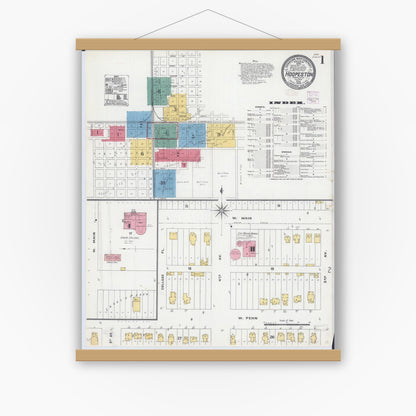 Old map wall art mockup — magnetic wood frame on white wall — Sanborn Fire Insurance Map from Hoopeston, Vermilion County, Illinois (1906), Sheet #0001