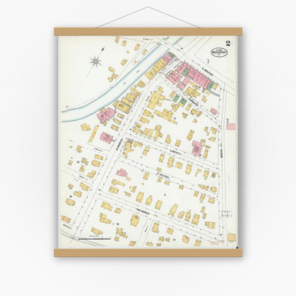 Old map wall art mockup — magnetic wood frame on white wall — Sanborn Fire Insurance Map from Weedsport, Cayuga County, New York (1901), Sheet #0002