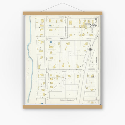 Old map wall art mockup — magnetic wood frame on white wall — Sanborn Fire Insurance Map from Batavia, Kane County, Illinois (1916), Sheet #0011