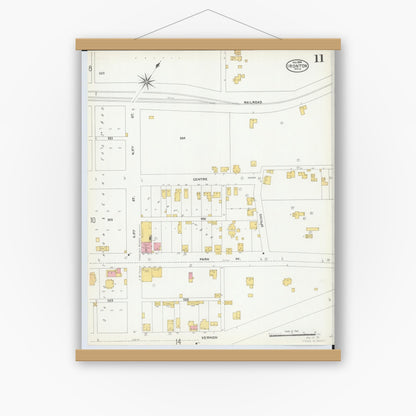 Old map wall art mockup — magnetic wood frame on white wall — Sanborn Fire Insurance Map from Ironton, Lawrence County, Ohio (1904), Sheet #0011