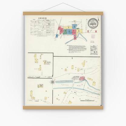Old map wall art mockup — magnetic wood frame on white wall — Sanborn Fire Insurance Map from Hamburg, Erie County, New York (1907) - Complete Map Set