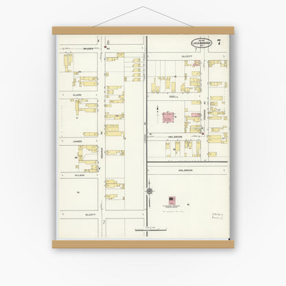 Old map wall art mockup — magnetic wood frame on white wall — Sanborn Fire Insurance Map from Lackawanna, Erie County, New York (1915), Sheet #0007
