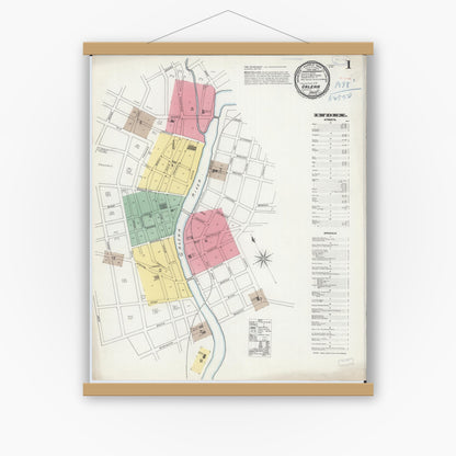 Old map wall art mockup — magnetic wood frame on white wall — Sanborn Fire Insurance Map from Galena, Jo Daviess County, Illinois (1898), Sheet #0001