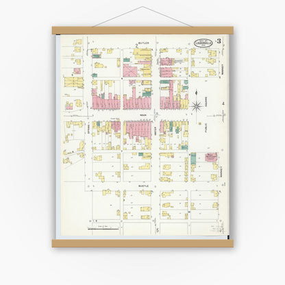 Old map wall art mockup — magnetic wood frame on white wall — Sanborn Fire Insurance Map from Loudonville, Ashland County, Ohio (1907), Sheet #0003