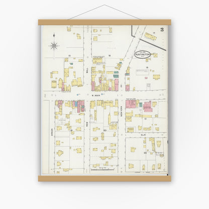 Old map wall art mockup — magnetic wood frame on white wall — Sanborn Fire Insurance Map from Huntington, Suffolk County, New York (1892), Sheet #0003