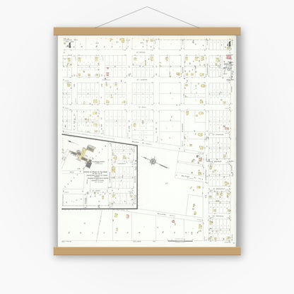 Old map wall art mockup — magnetic wood frame on white wall — Sanborn Fire Insurance Map from Stanton, Martin County, Texas (1935), Sheet #0004