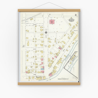 Old map wall art mockup — magnetic wood frame on white wall — Sanborn Fire Insurance Map from Navarre, Stark County, Ohio (1911), Sheet #0003