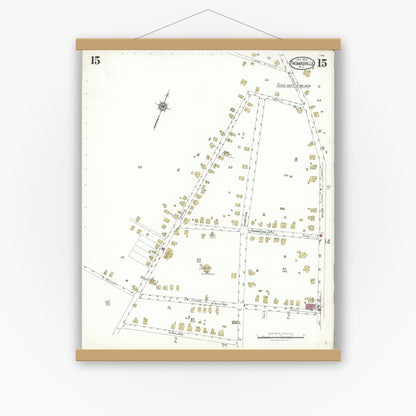 Old map wall art mockup — magnetic wood frame on white wall — Sanborn Fire Insurance Map from Thomasville, Davidson County, North Carolina (1923), Sheet #0015